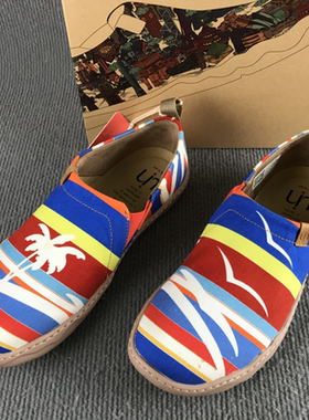 uin瑕疵男鞋彩绘旅行鞋一脚蹬帆布鞋透气轻便百搭软底休闲单鞋秋