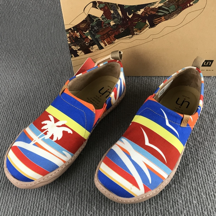 uin瑕疵男鞋彩绘旅行鞋一脚蹬帆布鞋透气轻便百搭软底休闲单鞋秋