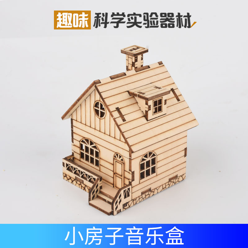 胖胖龙 儿童DIY木质科技小制作小房子音乐盒幼儿园科学小发明器材