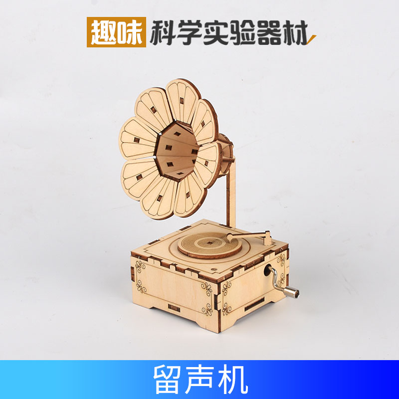 胖胖龙 儿童diy木质科技小制作手摇留声机幼儿园科学