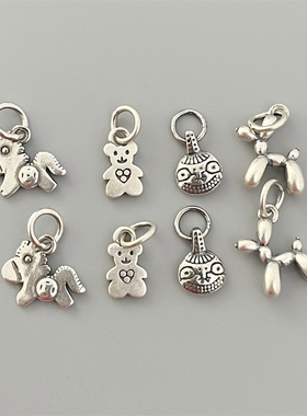 S925纯银泰银吞金兽小挂件小熊坠子气球狗DIY手工编绳项链吊坠