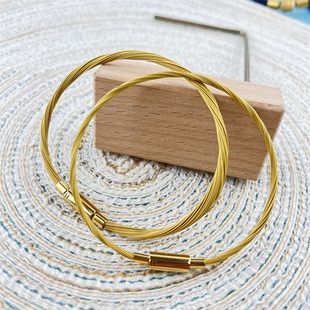 黄色不锈钢按扣软钢丝手链绳可穿珠软钢丝绳手绳手链绳男女手绳