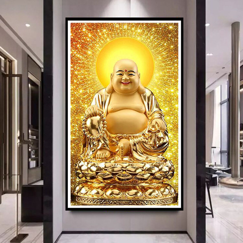 KS色系新款客厅玄关竖版弥勒佛金身佛像笑口常开大肚佛满贴钻石画