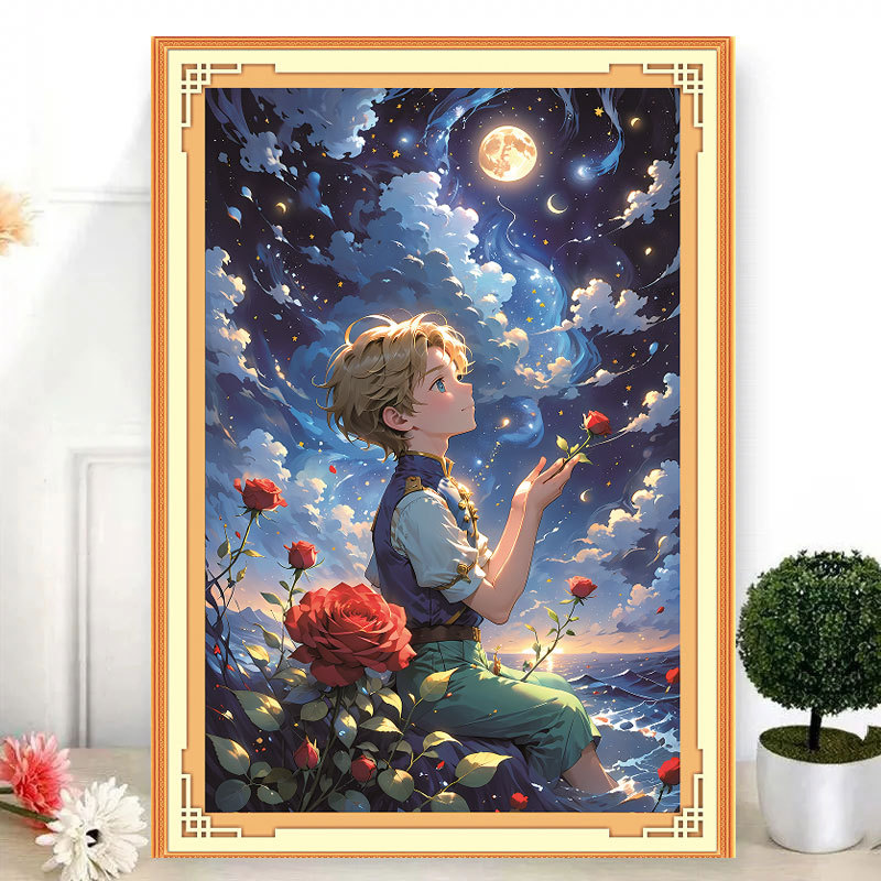KS色系新款客厅卧室儿童房卡通人物玫瑰王子星空风景画印花十字绣