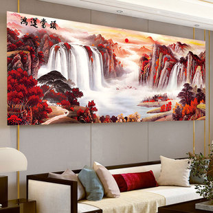 KS色系新款客厅大幅山水风景鸿运当头流水生财磅礴大气满绣十字绣
