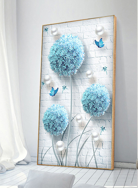 KS色系新款客厅玄关竖版蓝色蒲公英简约现代花卉DIY满钻画钻石绣