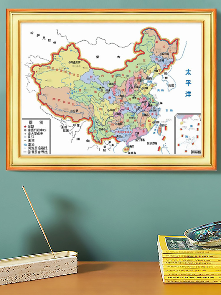 KS色系新款客厅大幅中国地图地方风情手工刺绣精准印花2米十字绣