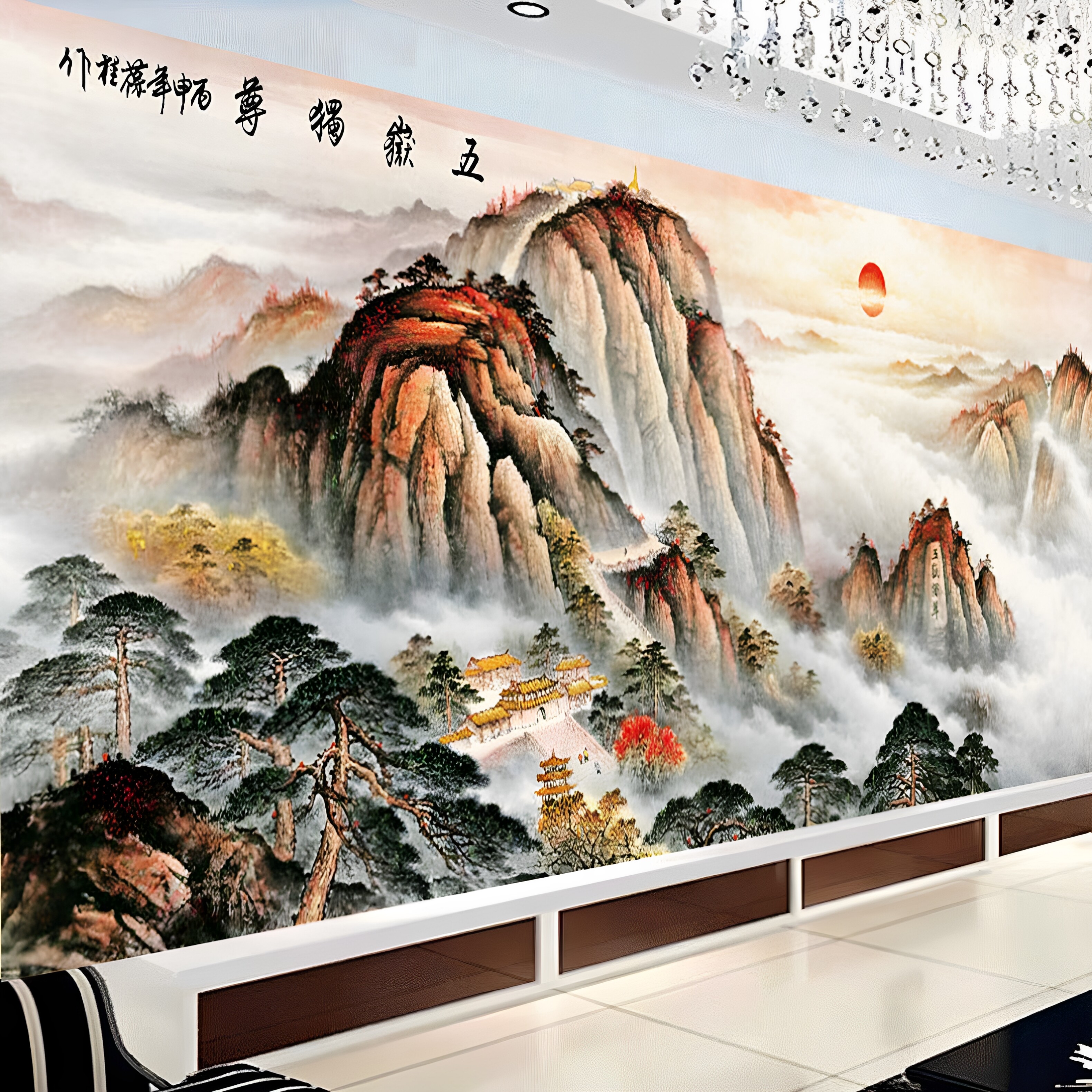 KS色系新款客厅大幅风景五岳独尊泰山日出中国风满线绣印花十字绣