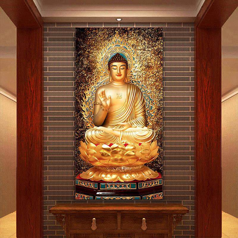 KS色系新款客厅大幅竖版玄关南无阿弥陀佛如来佛祖满贴画点钻石绣