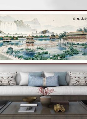 KS色系新款客厅大幅园林晨晓山水风景画2米3现代满线绣印花十字绣