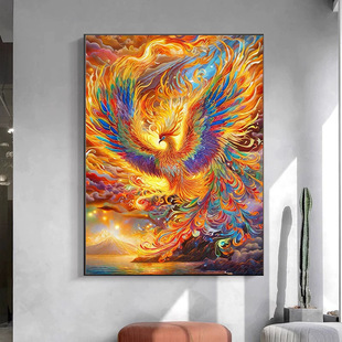 KS色系新款客厅玄关竖版挂画凤凰涅槃重生动物手工满钻自贴钻石绣