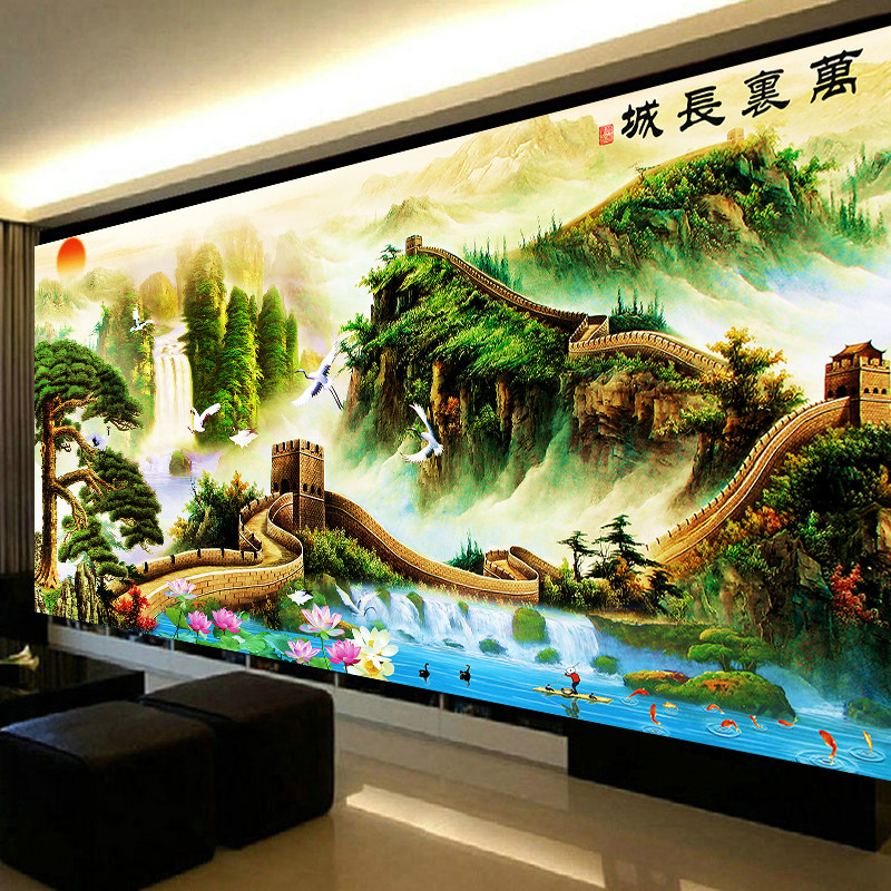 KS色系新款客厅大幅风景万里长城中国风满砖全贴2-3米钻石画