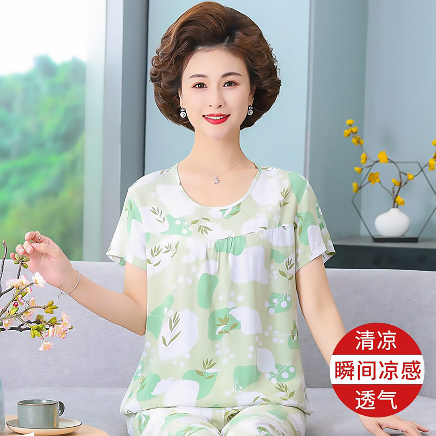高级感棉绸单件上衣睡衣女款图片