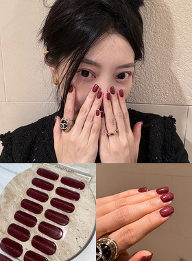 ANPUZI小红书同款半烤凝胶美甲贴照灯光疗防水持久红棕猫眼AN047