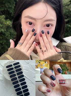 ANPUZI小红书同款半烤凝胶美甲贴照灯光疗防水持久淀黑蓝AN023