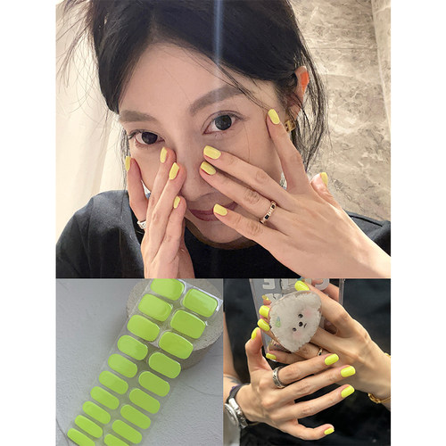 ANPUZI小红书同款半烤凝胶美甲贴照灯光疗防水持久荧光黄AN058