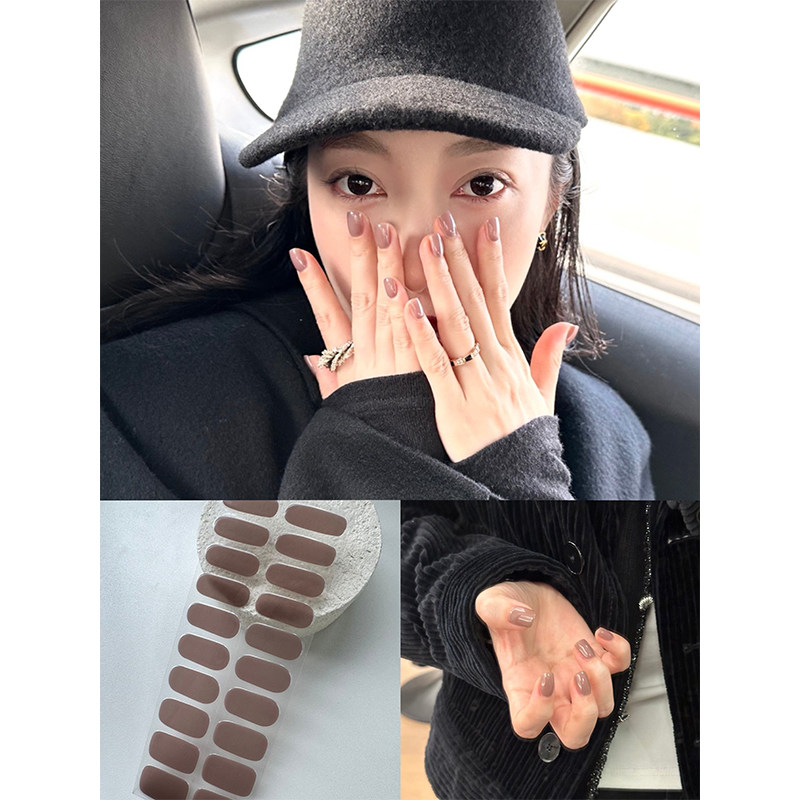 ANPUZI小红书同款半烤凝胶美甲贴照灯光疗防水持久冰灰咖AN025