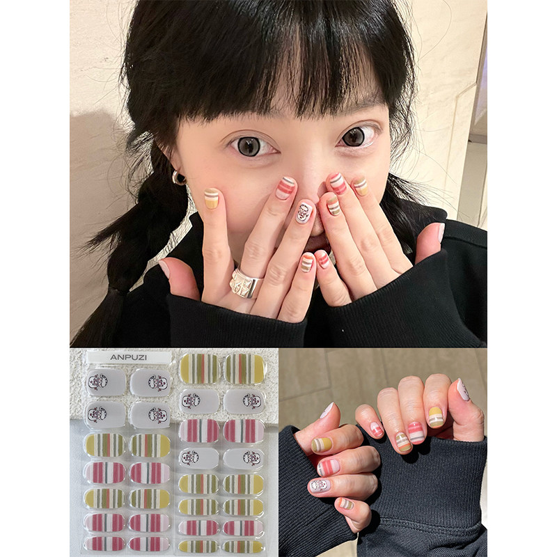 ANPUZI小红书同款半烤凝胶美甲贴照灯光疗防水持久雪人软糖PU0093