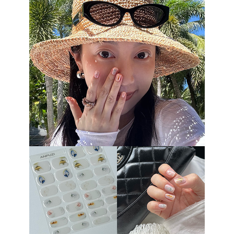 ANPUZI小红书同款半烤凝胶美甲贴照灯光疗防水持久海底世界PU0085