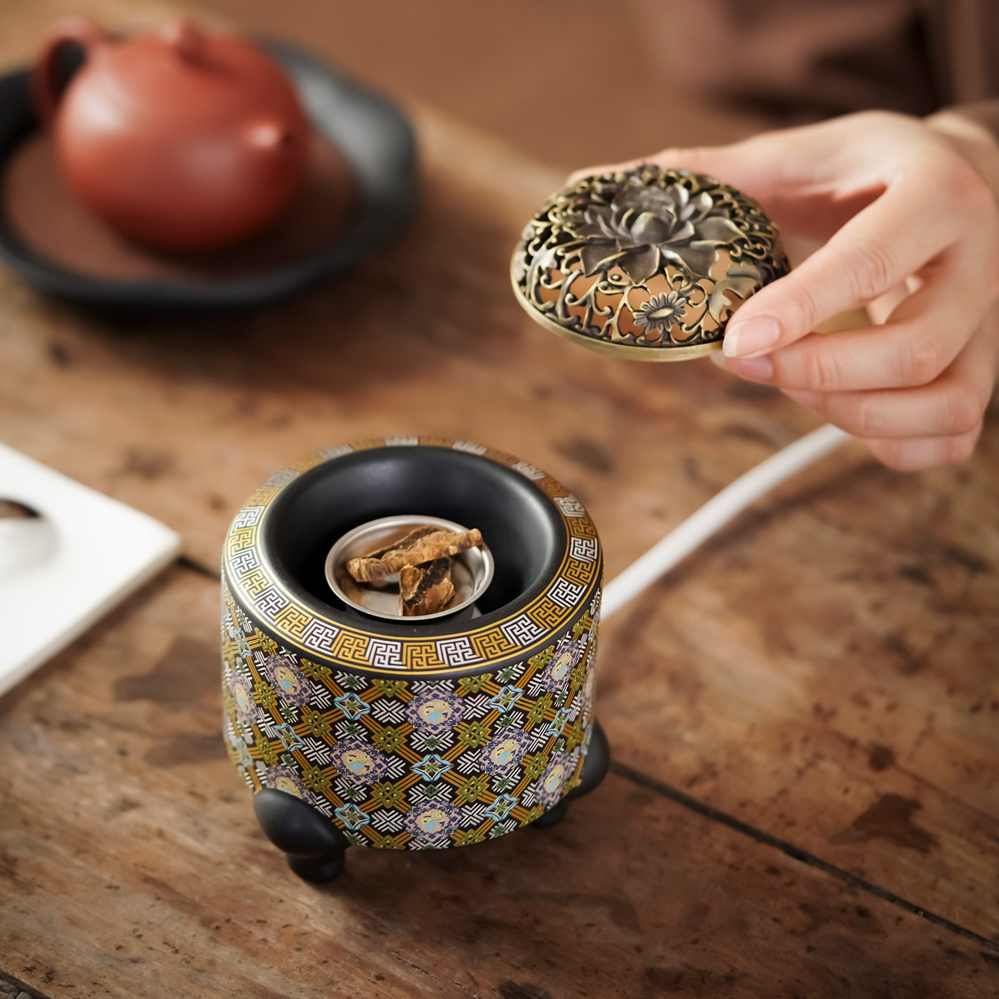 520度陶瓷插电香炉 景泰蓝电子香炉定时加热香薰炉香粉木块珐琅,餐饮具,茶道/香炉,淘宝优惠券,粉丝福利购,淘宝优惠卷