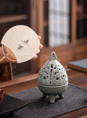 香炉陶瓷香座越窑青瓷手绘供佛盘香塔香香粉家用家居摆件香薰炉