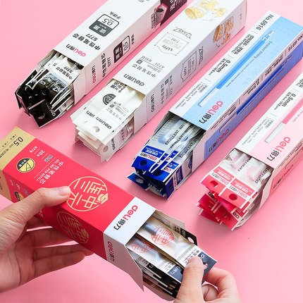 得力针管子弹头笔芯0.5mm彩色水笔替芯0.35mm中性笔芯0.7mm黑蓝红笔1.0mm水性签字笔芯批发实惠装绿紫黄墨蓝