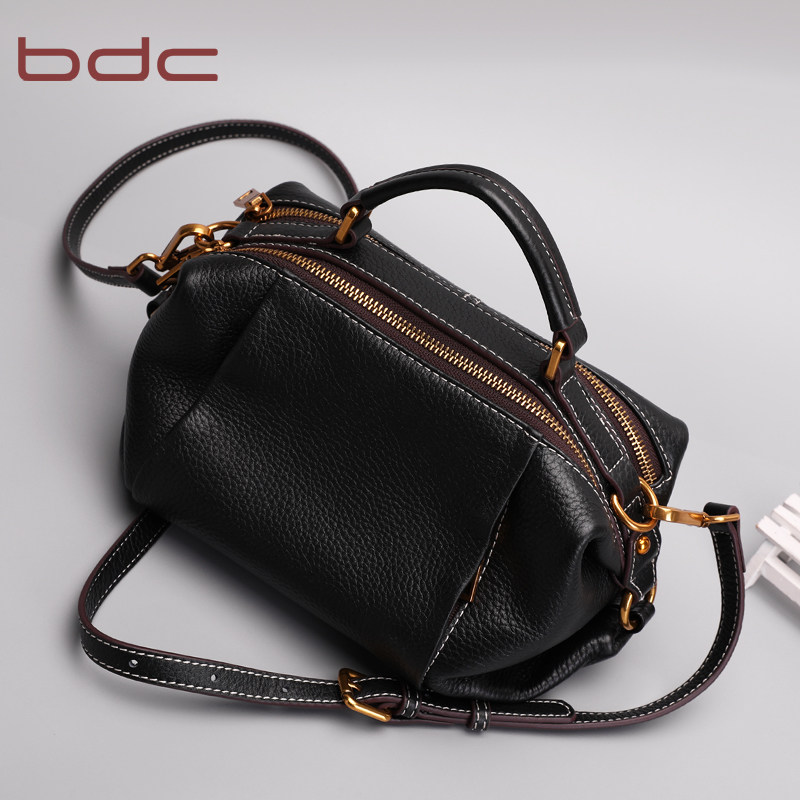 蓝舞真皮女包2020新款波士顿女士手提包牛皮双隔层单肩斜挎包软皮