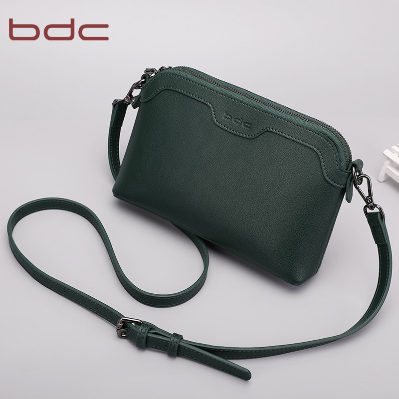 蓝舞牛皮女包2020新款贝壳包流行双层小包包女士韩版单肩斜挎包