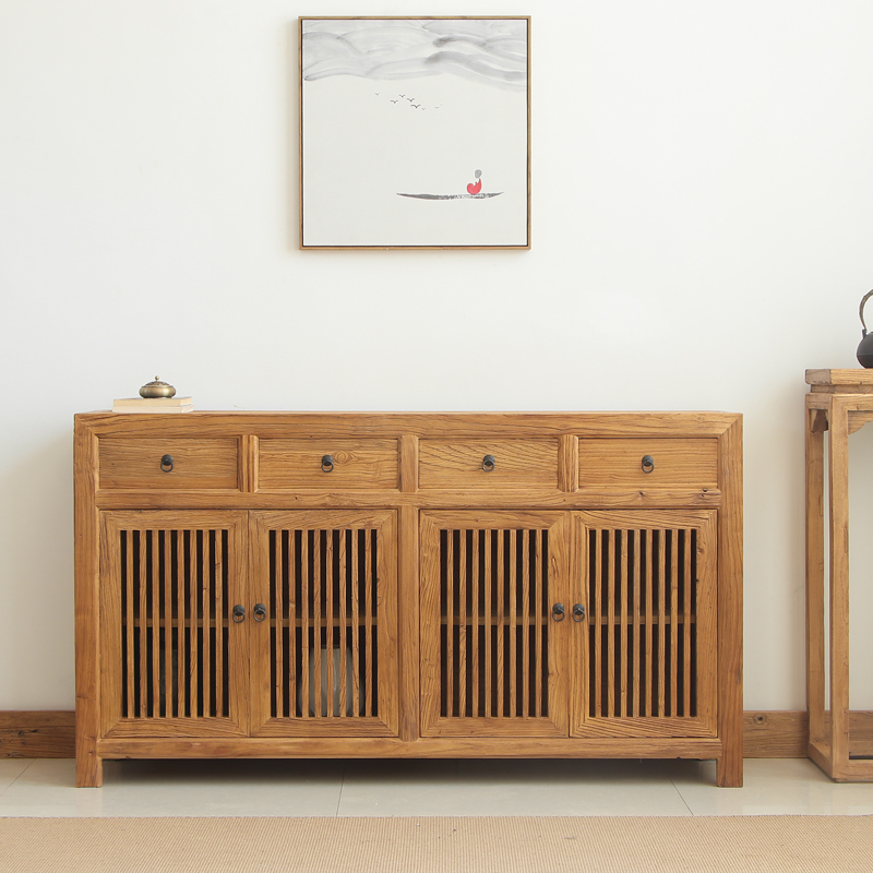 古榆田园中式玄关储物柜实木玄关