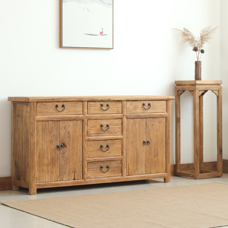 老榆木餐边柜实木做旧风复古风化储物柜家具中式玄关茶水柜可定做