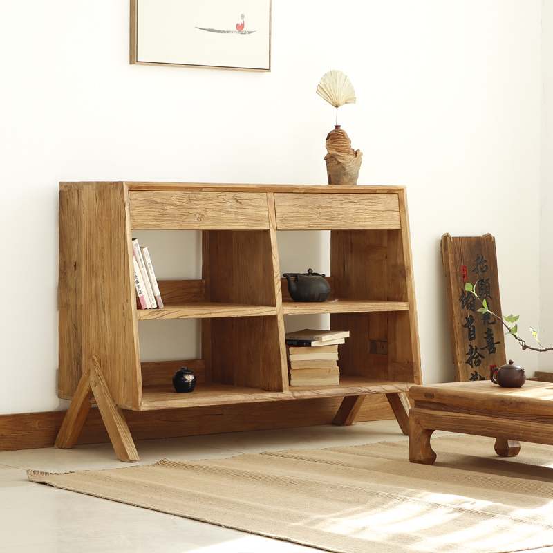 老榆木实木中式复古原木餐边柜鱼缸柜客厅储物柜橱柜电视柜斗柜柜