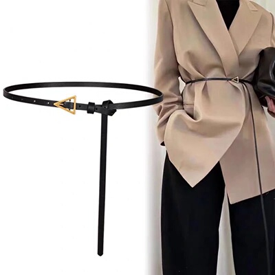 New Triangle Metal BuckleThin Belt PU Leather Knotted Skinny