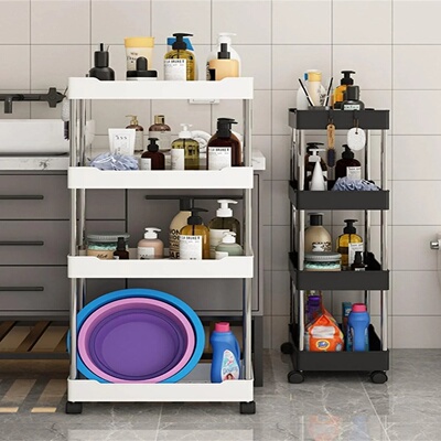 1Pc 3/4Tier Roller Design Trolley Multi-storey Cart Storage