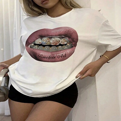 2025 Oversized Butterfly Pattern T-shirt  Women's BlackRound