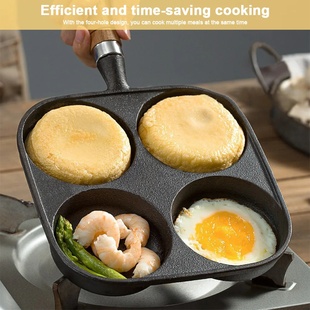4-Hole Cookware Pancake Pan Wooden Handle Non Stick Frying