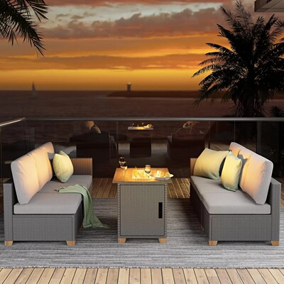 5 Pieces Wicker Outdoor Furniture Set,Modular Sectional Sof