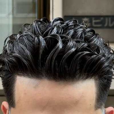 100% Human hair Men Toupee Natural Hairline Durable Full PU