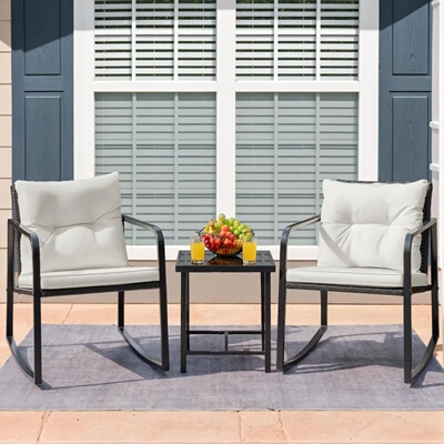 Flamaker Patio Chairs 3 Piece Wicker Rocking Chair Outdoor