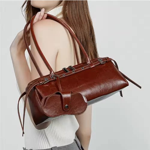 Burminsa Vintage Genuine Leather Underarm Shoulder Bag Women