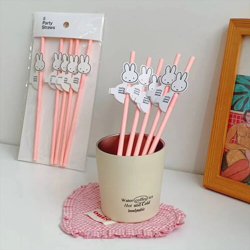 5pcs Cute Miffy Paper Straws Daily Dinner Birthday Party Ho