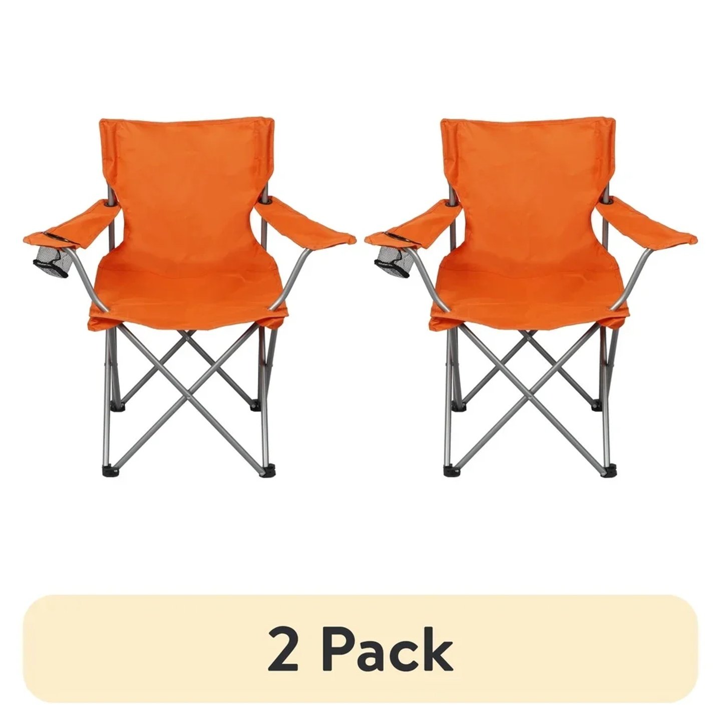 2 Pack Folding Camp Chairs with Cup Holder Portable Quad Fr