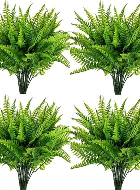 4 Bundles Artificial Plants Fake Boston Ferns Bushes Faux S