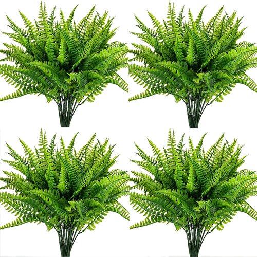 4 Bundles Artificial Plants Fake Boston Ferns Bushes Faux S