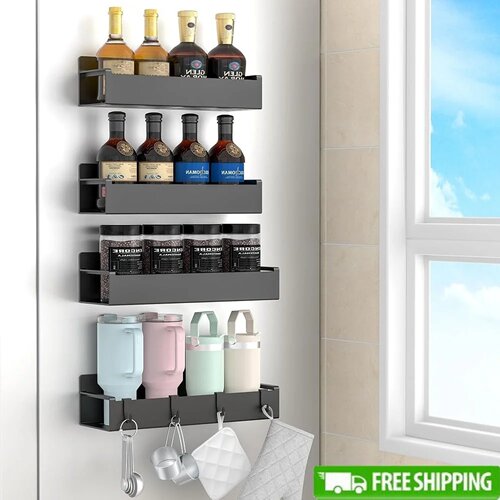 4 Pack Magnetic Spice Rack Organizer Heavy Duty Fridge Stor