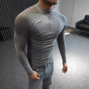 Fitness Shirt Jacquard Dry Quick Sleeve Long Zip Men