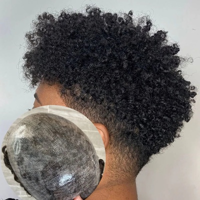 8mm Kinky Curly Afro Man Wig Black Men Toupee 100% Human Ha