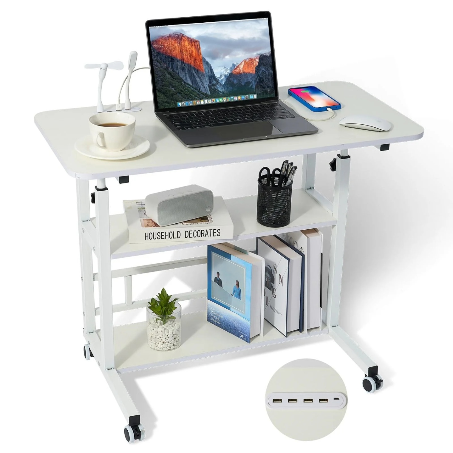 Adjustable Height Student Computer Desk with USB Port,Mobile