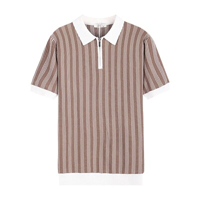 Short Sleeve Stripe Sweater Polo Shirt Men High-end Lapel C