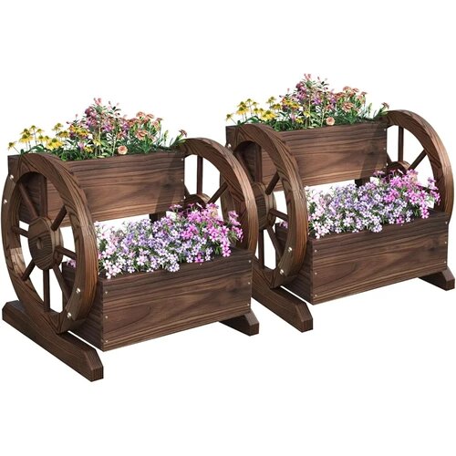 Wooden Wagon Planter Box, Tier Planter for Outdoor Plants,