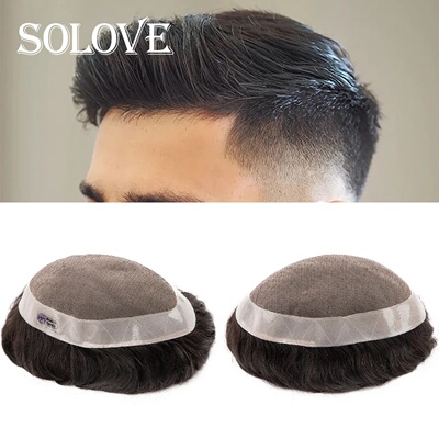 Toupee Human Hair Fine Mono Men Capillary Prosthesis Natura